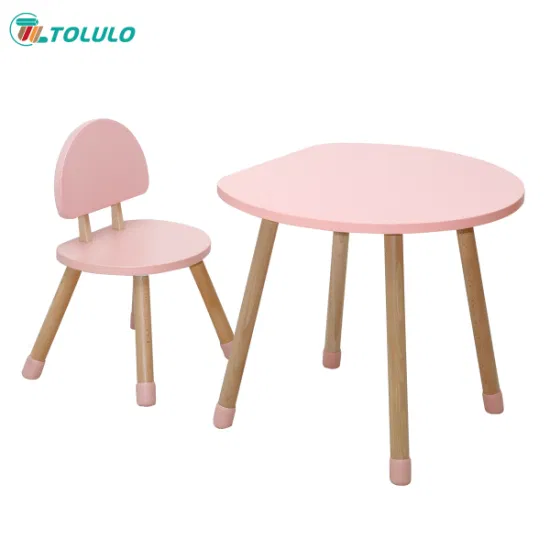 Tavolo e sedia per bambini in legno Set da scrivania per studio per bambini della scuola materna a forma di fungo del fumetto
